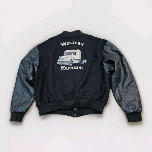Western Express Driver Jacket Embroidered Varsity Men's L Vantage Wool/Leather - Picture 1 of 16